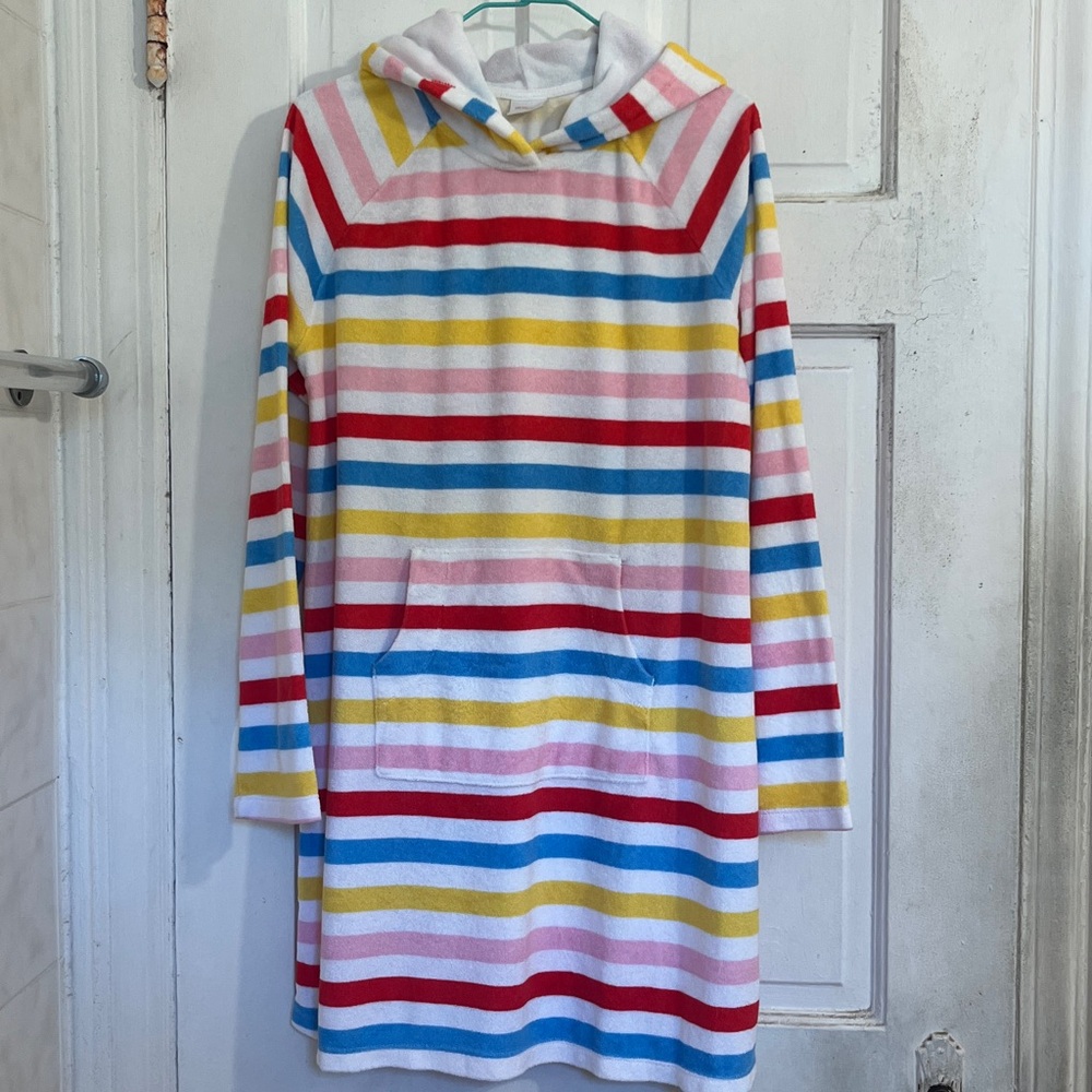 Hanna Andersson Multicolor Striped Terry Hoodie swim coverup in size 160/14-16